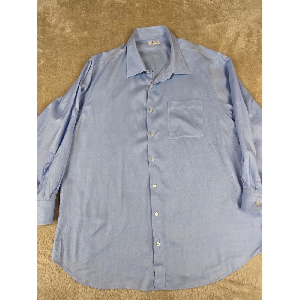Hamilton Mens Light Blue Micro Stripe Cotton Dress Shirt Long Sleeve Size‎ 18-34
